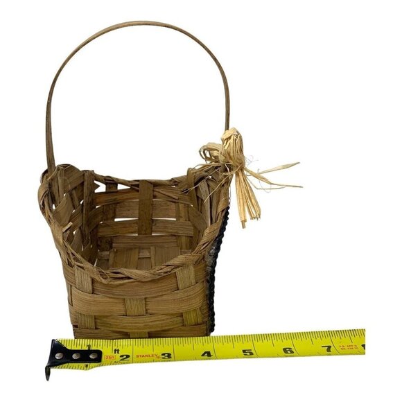 Halloween Vintage Woven Basket Black Cat Pumpkin Design Rustic Bow Handcrafted - Picture 8 of 9